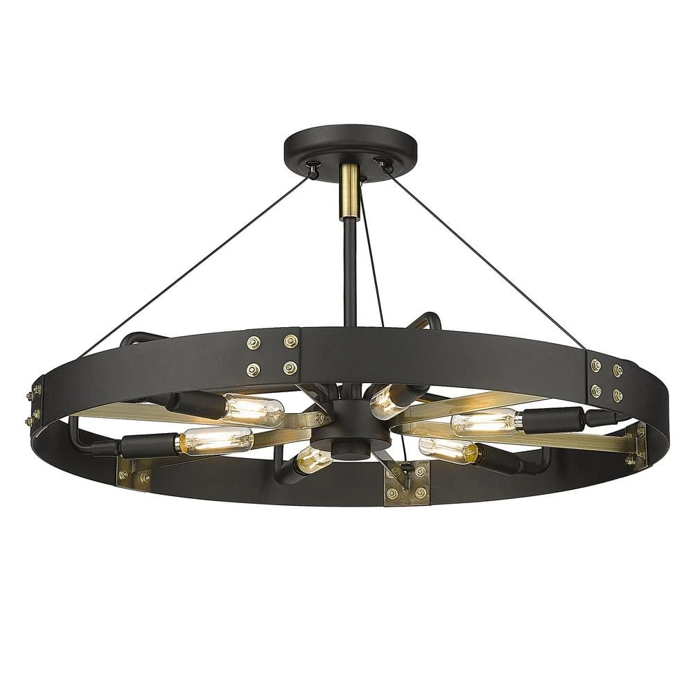 Vaughn 22.5 in. 6-Light Natural Black Aged Brass Accents Semi-Flush Mount by Golden Lighting 3 Vaughn 22.5 in. 6-Light Natural Black Aged Brass Accents Semi-Flush Mount by Golden Lighting