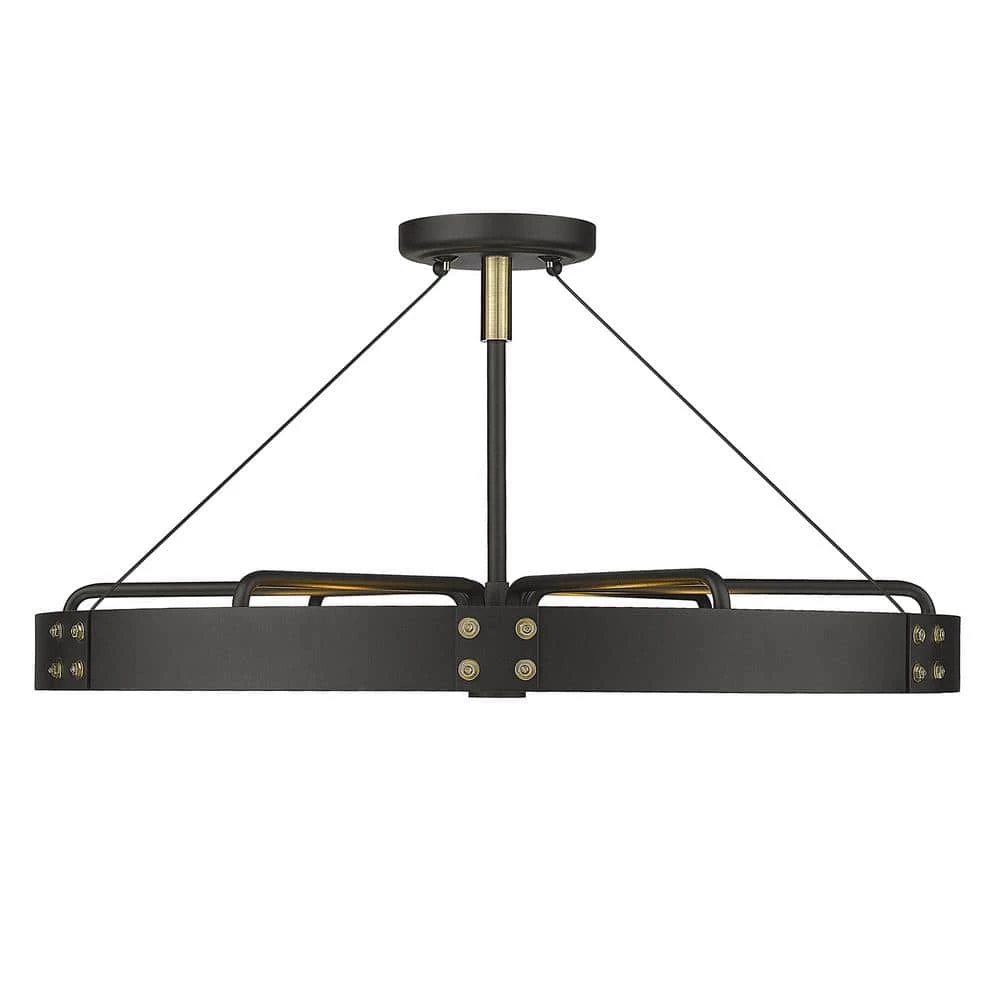 Vaughn 22.5 in. 6-Light Natural Black Aged Brass Accents Semi-Flush Mount by Golden Lighting 4 Vaughn 22.5 in. 6-Light Natural Black Aged Brass Accents Semi-Flush Mount by Golden Lighting - Image 2