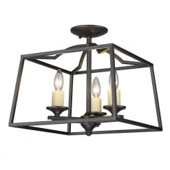 Athena 14.5 in. 3-Light Natural Black Semi-Flush Mount by Golden Lighting