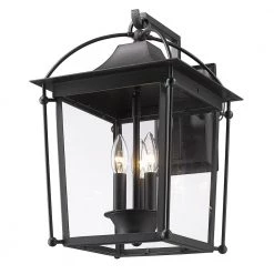 Brigham 3-Light Natural Black Outdoor Wall Lantern Sconce by Golden Lighting