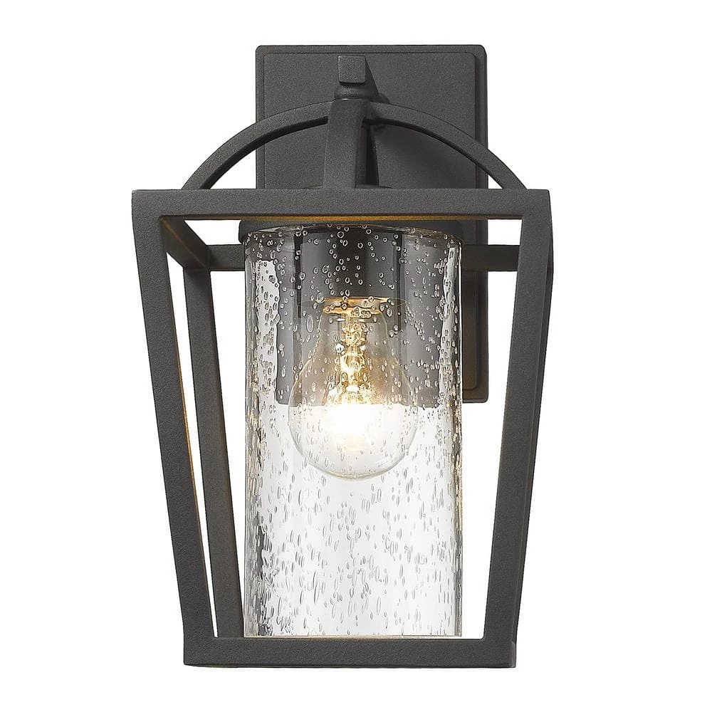 Mercer 1-Light Natural Black Seeded Glass Hardwired Outdoor Wall Lantern Sconce by Golden Lighting 7 Mercer 1-Light Natural Black Seeded Glass Hardwired Outdoor Wall Lantern Sconce by Golden Lighting - Image 5