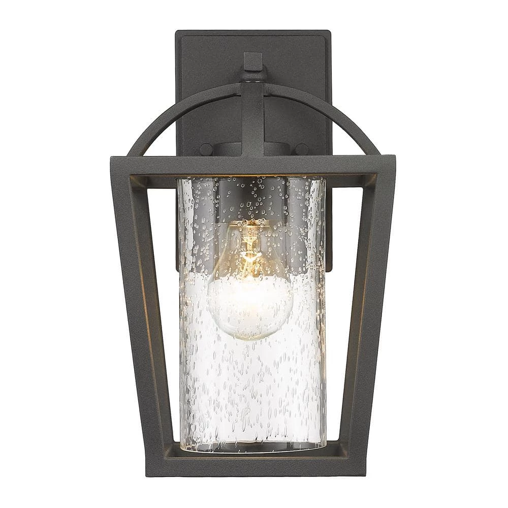Mercer 1-Light Natural Black Seeded Glass Hardwired Outdoor Wall Lantern Sconce by Golden Lighting 5 Mercer 1-Light Natural Black Seeded Glass Hardwired Outdoor Wall Lantern Sconce by Golden Lighting - Image 3