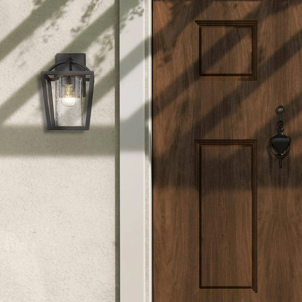Mercer 1-Light Natural Black Seeded Glass Hardwired Outdoor Wall Lantern Sconce by Golden Lighting 4 Mercer 1-Light Natural Black Seeded Glass Hardwired Outdoor Wall Lantern Sconce by Golden Lighting - Image 2