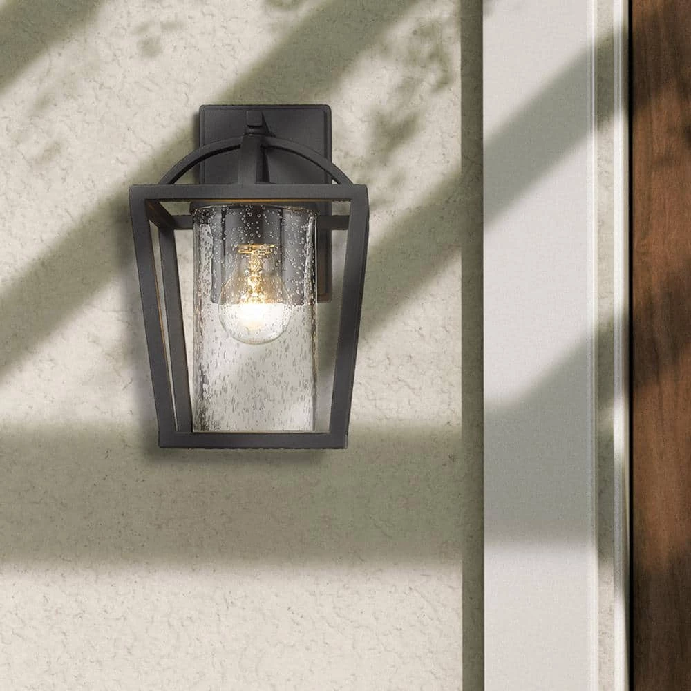 Mercer 1-Light Natural Black Seeded Glass Hardwired Outdoor Wall Lantern Sconce by Golden Lighting 8 Mercer 1-Light Natural Black Seeded Glass Hardwired Outdoor Wall Lantern Sconce by Golden Lighting - Image 6