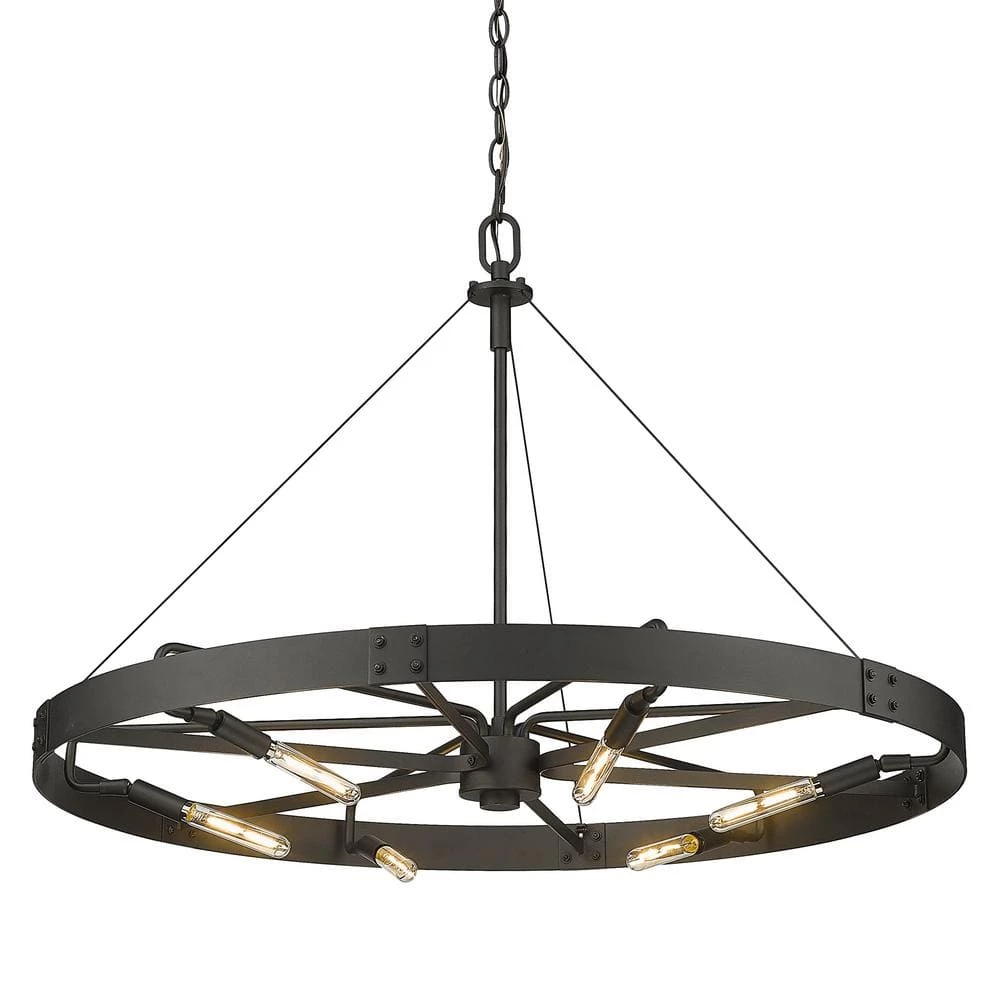 Vaughn 6-Light Natural Black Wagon Wheel Chandelier by Golden Lighting 5 Vaughn 6-Light Natural Black Wagon Wheel Chandelier by Golden Lighting - Image 3