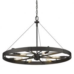 Vaughn 6-Light Natural Black Wagon Wheel Chandelier by Golden Lighting