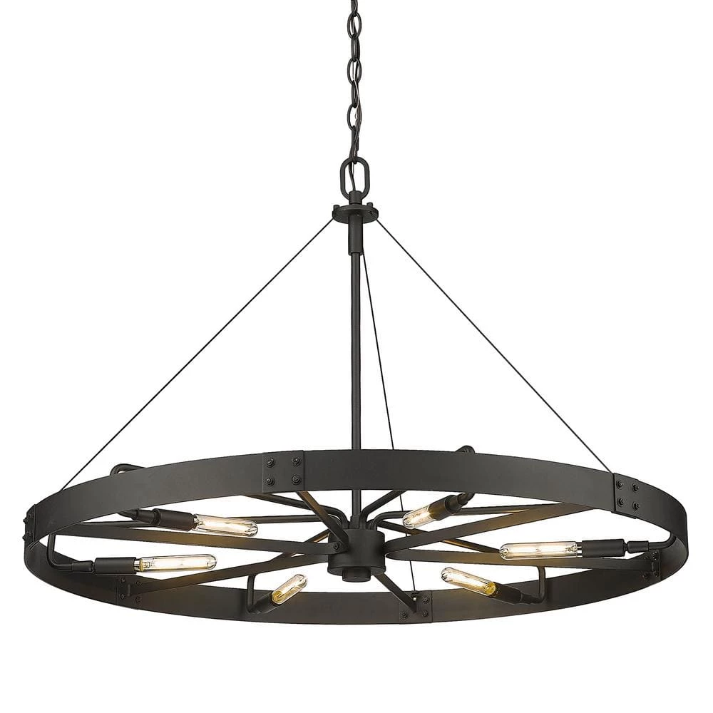 Vaughn 6-Light Natural Black Wagon Wheel Chandelier by Golden Lighting 3 Vaughn 6-Light Natural Black Wagon Wheel Chandelier by Golden Lighting