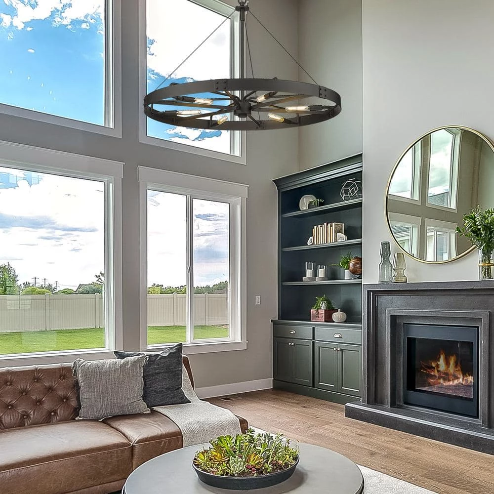 Vaughn 6-Light Natural Black Wagon Wheel Chandelier by Golden Lighting 8 Vaughn 6-Light Natural Black Wagon Wheel Chandelier by Golden Lighting - Image 6