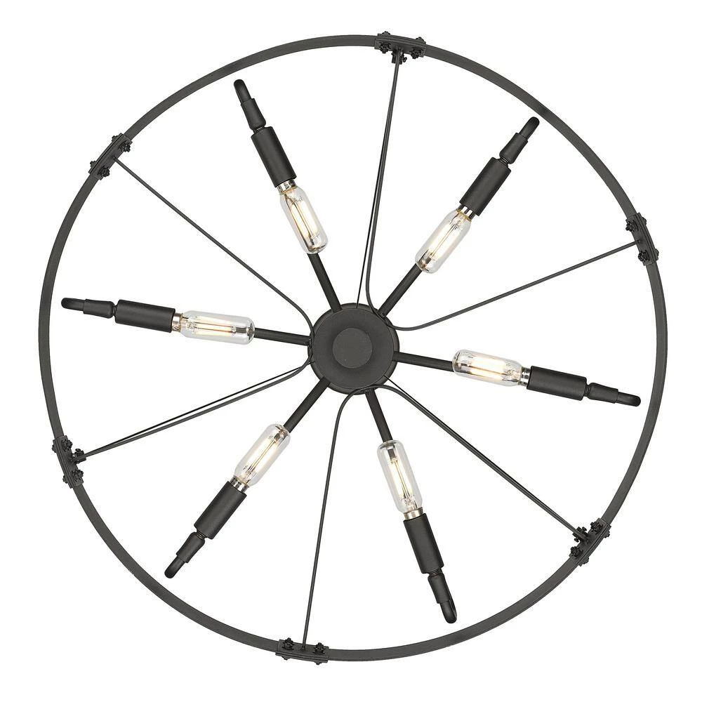 Vaughn 6-Light Natural Black Natural Black Accents Wagon Wheel Pendant Light by Golden Lighting 7 Vaughn 6-Light Natural Black Natural Black Accents Wagon Wheel Pendant Light by Golden Lighting - Image 5