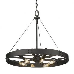 Vaughn 6-Light Natural Black Natural Black Accents Wagon Wheel Pendant Light by Golden Lighting 11 Vaughn 6-Light Natural Black Natural Black Accents Wagon Wheel Pendant Light by Golden Lighting -Golden Lighting Shop natural black natural black accents golden lighting chandeliers 3866 m nb nb 4f 1000
