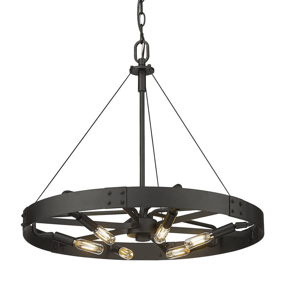 Vaughn 6-Light Natural Black Natural Black Accents Wagon Wheel Pendant Light by Golden Lighting 5 Vaughn 6-Light Natural Black Natural Black Accents Wagon Wheel Pendant Light by Golden Lighting - Image 3