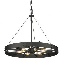 Vaughn 6-Light Natural Black Natural Black Accents Wagon Wheel Pendant Light by Golden Lighting