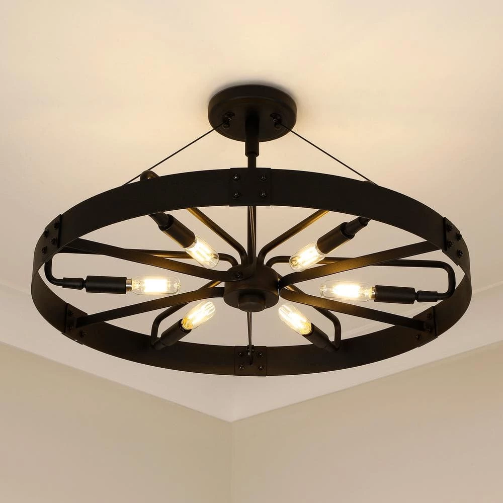 Vaughn 22.0 in. 6-Light Natural Black Natural Black Accents Semi-Flush Mount by Golden Lighting 7 Vaughn 22.0 in. 6-Light Natural Black Natural Black Accents Semi-Flush Mount by Golden Lighting - Image 5