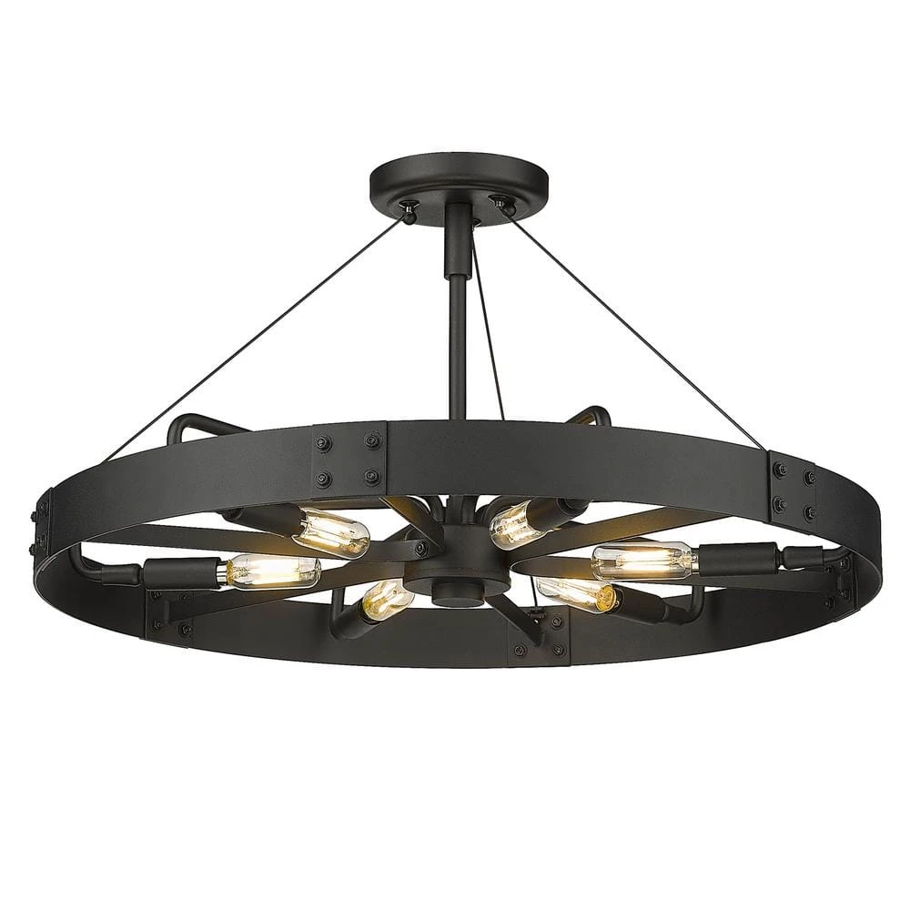 Vaughn 22.0 in. 6-Light Natural Black Natural Black Accents Semi-Flush Mount by Golden Lighting 3 Vaughn 22.0 in. 6-Light Natural Black Natural Black Accents Semi-Flush Mount by Golden Lighting
