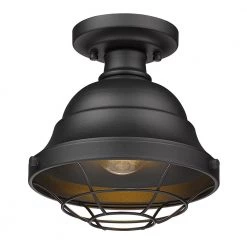 Barlett 8.63 in. 1-Light Natural Black (UV) Outdoor Semi-Flush Mount by Golden Lighting