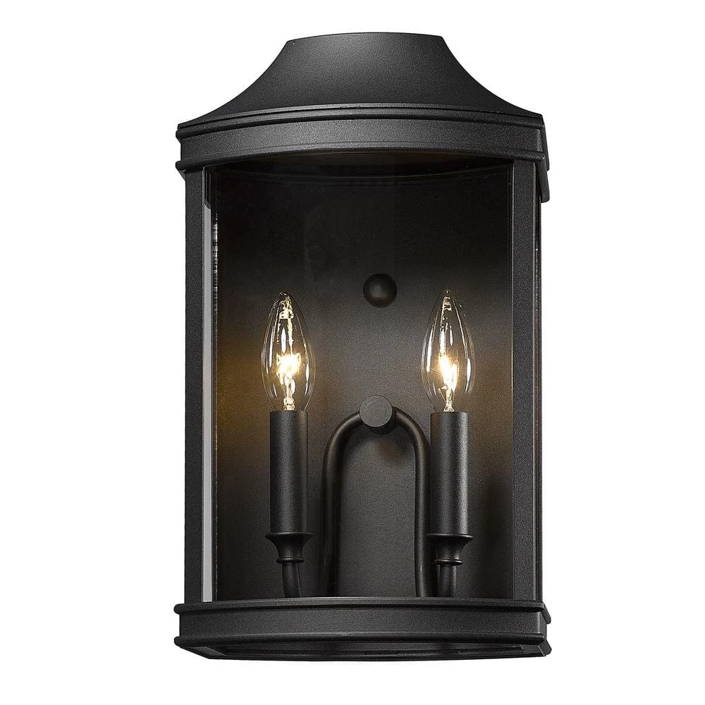 Cohen 2-Light Natural Black Clear Glass Panels Hardwired Outdoor Wall Lantern Sconce by Golden Lighting 7 Cohen 2-Light Natural Black Clear Glass Panels Hardwired Outdoor Wall Lantern Sconce by Golden Lighting - Image 5