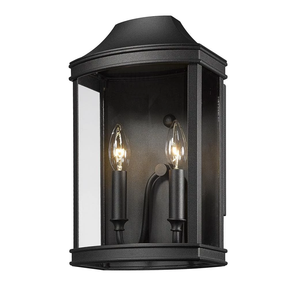 Cohen 2-Light Natural Black Clear Glass Panels Hardwired Outdoor Wall Lantern Sconce by Golden Lighting 3 Cohen 2-Light Natural Black Clear Glass Panels Hardwired Outdoor Wall Lantern Sconce by Golden Lighting
