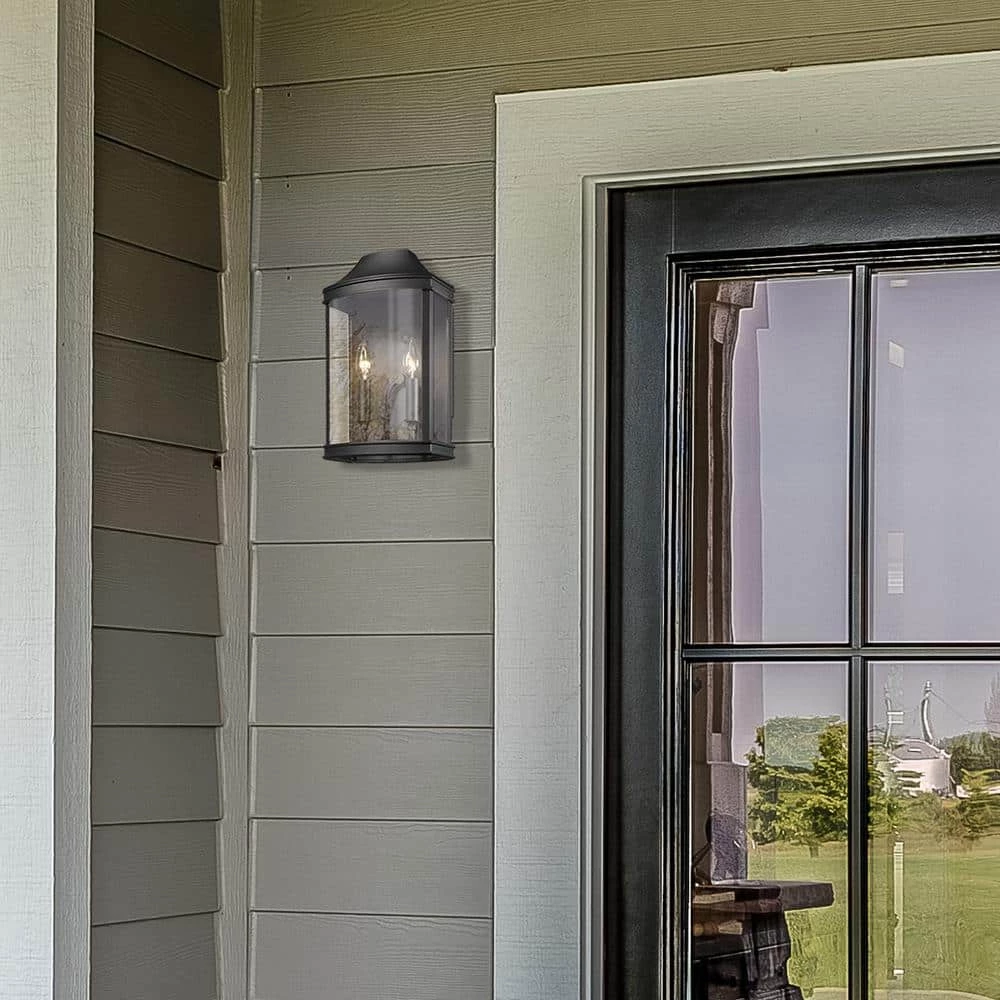 Cohen 2-Light Natural Black Clear Glass Panels Hardwired Outdoor Wall Lantern Sconce by Golden Lighting 4 Cohen 2-Light Natural Black Clear Glass Panels Hardwired Outdoor Wall Lantern Sconce by Golden Lighting - Image 2