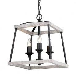 Teagan 3-Light Natural Black Lantern Pendant by Golden Lighting