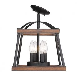 Teagan 12.125 in. 3-Light Natural Black Semi-Flush Mount by Golden Lighting -Golden Lighting Shop natural black with rustic oak accents golden lighting flush mount lights 3184 sf nb ro 1f 1000