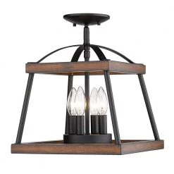 Teagan 12.125 in. 3-Light Natural Black Semi-Flush Mount by Golden Lighting -Golden Lighting Shop natural black with rustic oak accents golden lighting flush mount lights 3184 sf nb ro 4f 1000