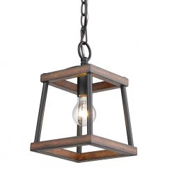 Teagan 1-Light Natural Black Mini Pendant by Golden Lighting -Golden Lighting Shop natural black with rustic oak wood accents golden lighting pendant lights 3184 m1l nb ro 4f 1000