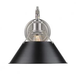 Orwell PW 1-Light Pewter Sconce with Black Shade by Golden Lighting