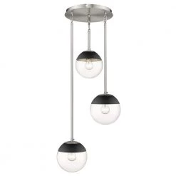 Dixon 3-Light Pendant in Pewter with Clear Glass and Black Cap by Golden Lighting
