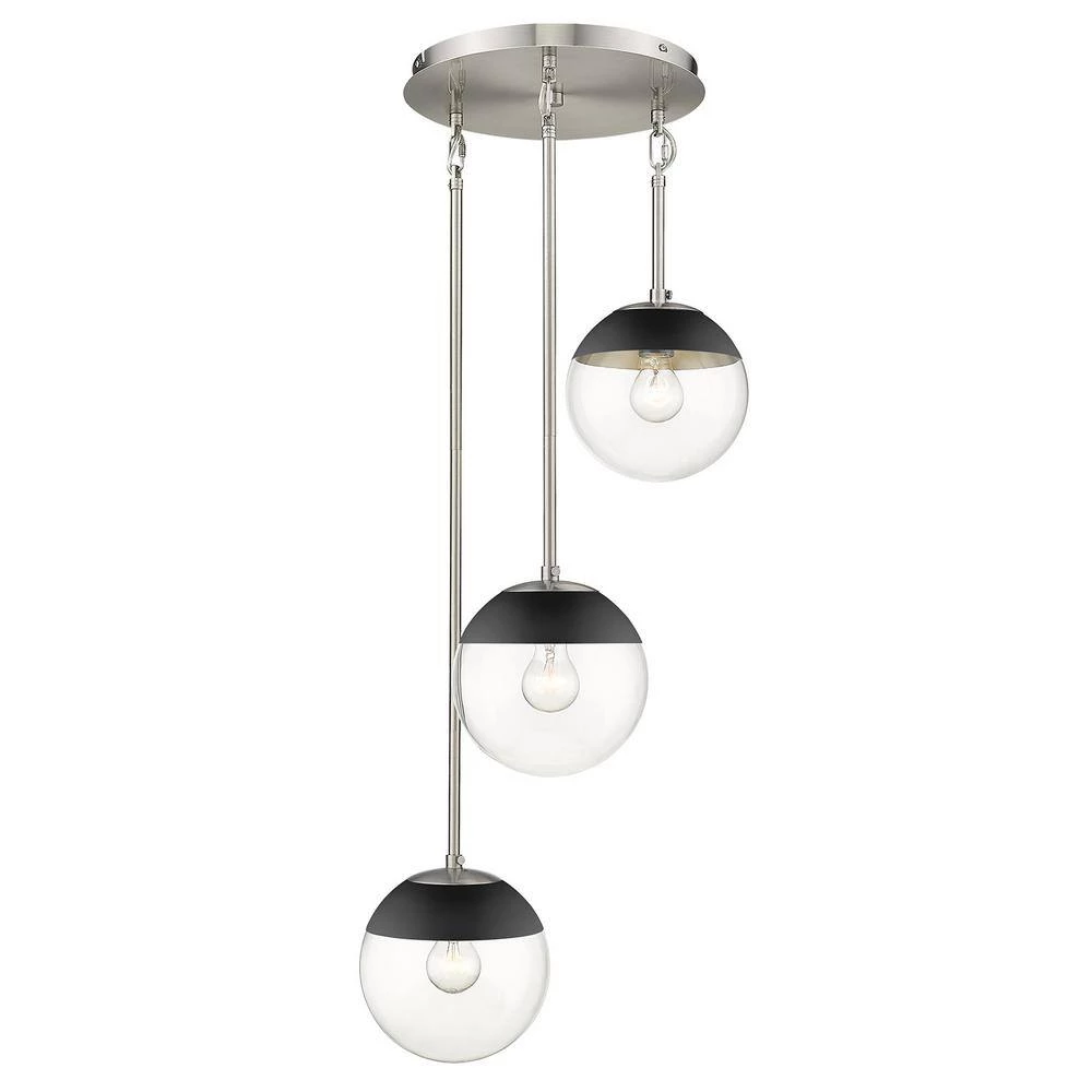 Dixon 3-Light Pendant in Pewter with Clear Glass and Black Cap by Golden Lighting 4 Dixon 3-Light Pendant in Pewter with Clear Glass and Black Cap by Golden Lighting - Image 2