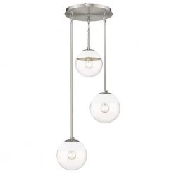 Dixon 3-Light Pendant in Pewter with Clear Glass and White Cap by Golden Lighting
