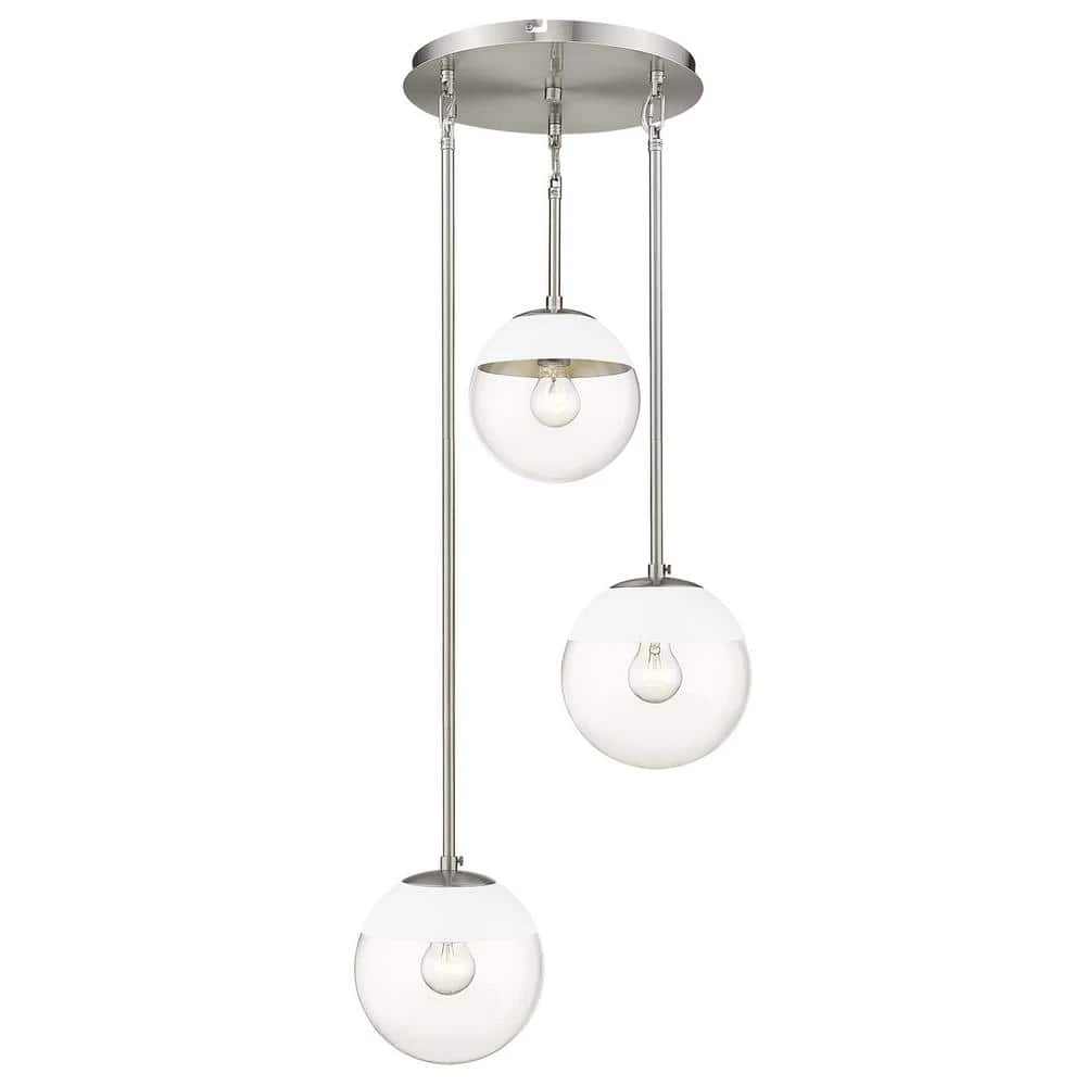 Dixon 3-Light Pendant in Pewter with Clear Glass and White Cap by Golden Lighting 2 Dixon 3-Light Pendant in Pewter with Clear Glass and White Cap by Golden Lighting
