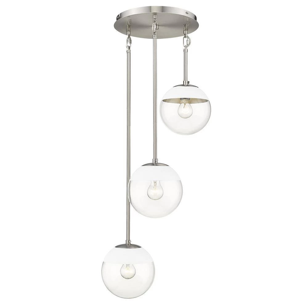Dixon 3-Light Pendant in Pewter with Clear Glass and White Cap by Golden Lighting 3 Dixon 3-Light Pendant in Pewter with Clear Glass and White Cap by Golden Lighting - Image 2