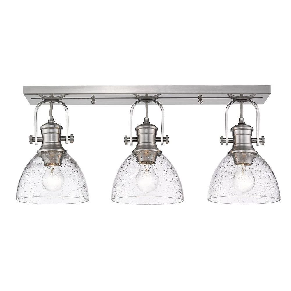 Hines 25.13 in. 3-Light Pewter with Seeded Glass Semi-Flush Mount by Golden Lighting 5 Hines 25.13 in. 3-Light Pewter with Seeded Glass Semi-Flush Mount by Golden Lighting - Image 3
