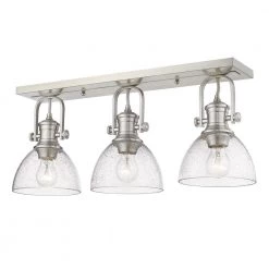 Hines 25.13 in. 3-Light Pewter with Seeded Glass Semi-Flush Mount by Golden Lighting