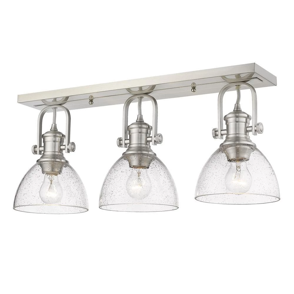 Hines 25.13 in. 3-Light Pewter with Seeded Glass Semi-Flush Mount by Golden Lighting 3 Hines 25.13 in. 3-Light Pewter with Seeded Glass Semi-Flush Mount by Golden Lighting