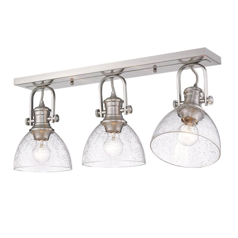Hines 25.13 in. 3-Light Pewter with Seeded Glass Semi-Flush Mount by Golden Lighting 4 Hines 25.13 in. 3-Light Pewter with Seeded Glass Semi-Flush Mount by Golden Lighting - Image 2