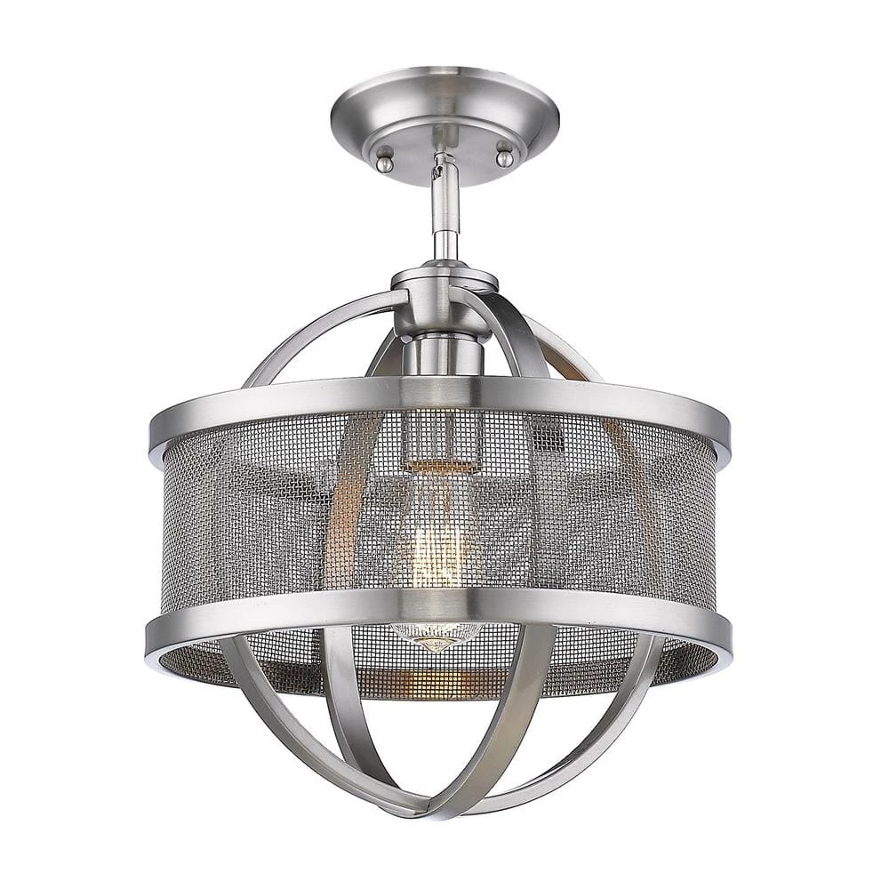 Colson 15.125 in. 1-Light Pewter Semi-Flush Mount by Golden Lighting 3 Colson 15.125 in. 1-Light Pewter Semi-Flush Mount by Golden Lighting