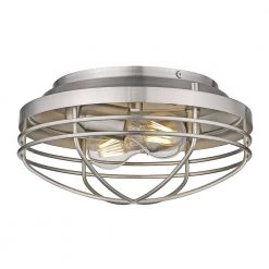 Seaport 12 in. 2-Light Pewter Flush Mount by Golden Lighting