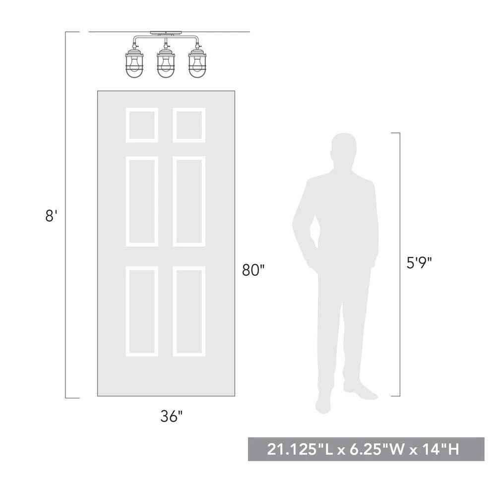 Seaport 21.13 in. 3-Lights Pewter Linear Semi-Flush Mount by Golden Lighting 6 Seaport 21.13 in. 3-Lights Pewter Linear Semi-Flush Mount by Golden Lighting - Image 4