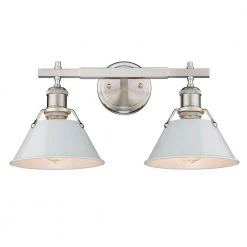 Orwell 18.25 in. 2-Light Pewter Vanity Light with Dusky Blue Shades by Golden Lighting