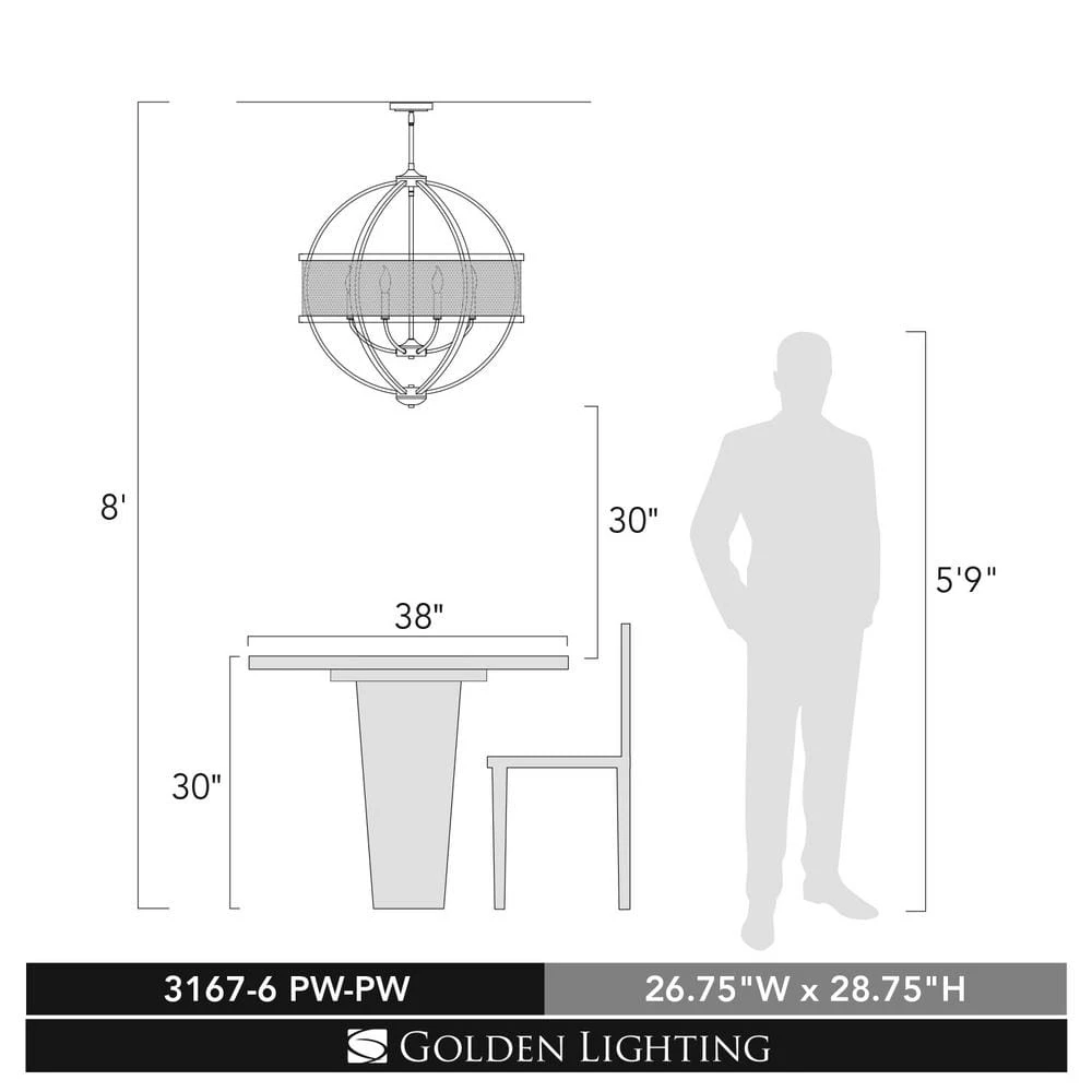 Colson PW 6-Light Pewter Chandelier by Golden Lighting 7 Colson PW 6-Light Pewter Chandelier by Golden Lighting - Image 5