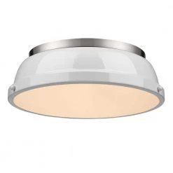 Duncan 14 in. 2-Light Pewter Flush Mount with Gloss White Shade by Golden Lighting