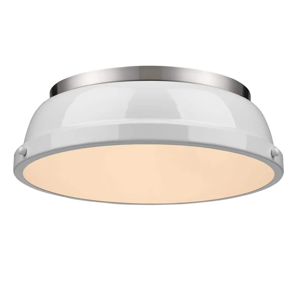 Duncan 14 in. 2-Light Pewter Flush Mount with Gloss White Shade by Golden Lighting 3 Duncan 14 in. 2-Light Pewter Flush Mount with Gloss White Shade by Golden Lighting