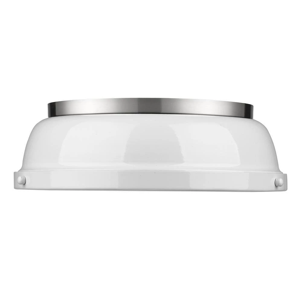 Duncan 14 in. 2-Light Pewter Flush Mount with Gloss White Shade by Golden Lighting 4 Duncan 14 in. 2-Light Pewter Flush Mount with Gloss White Shade by Golden Lighting - Image 2