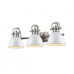 Duncan 3-Light Pewter Bath Light with White Shade by Golden Lighting