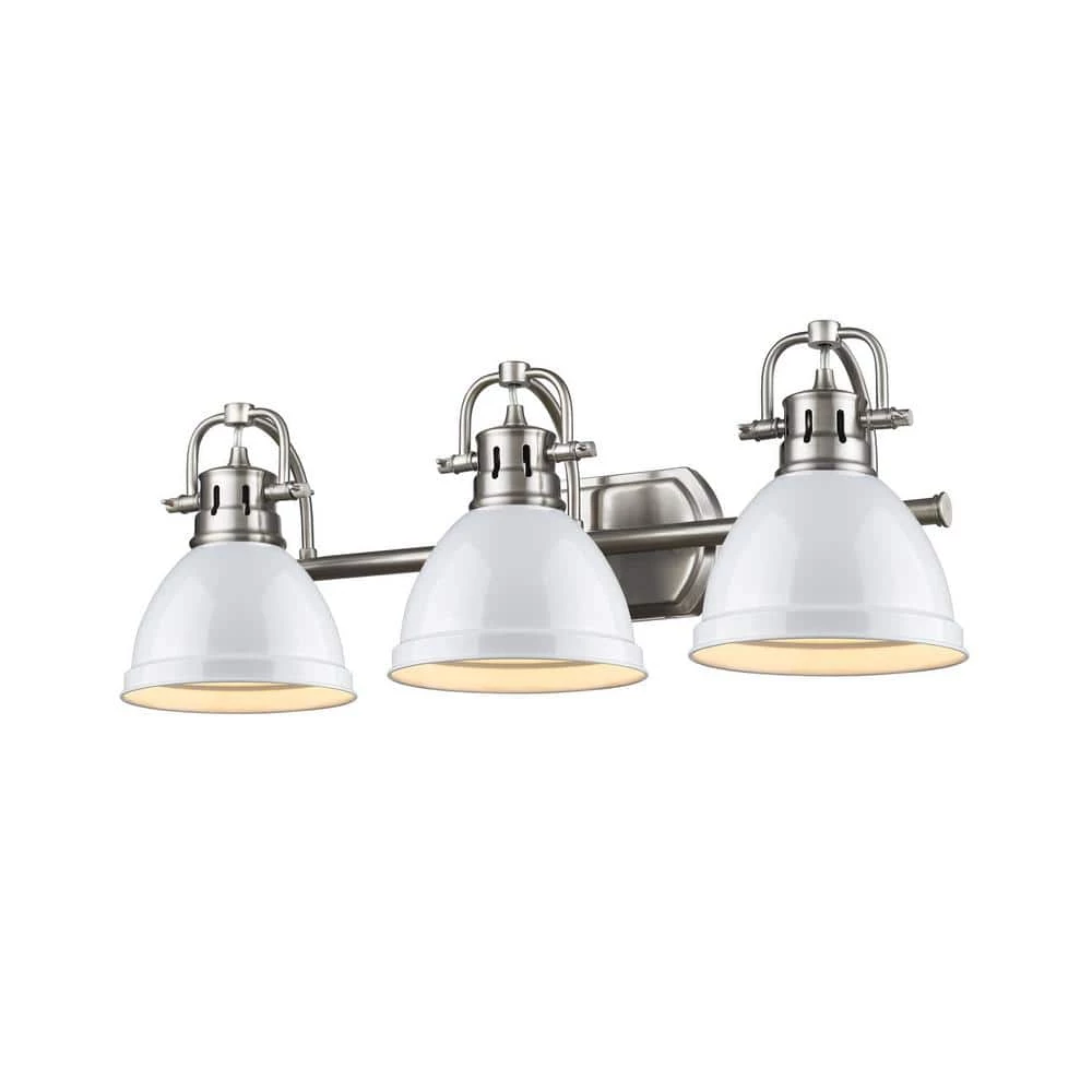 Duncan 3-Light Pewter Bath Light with White Shade by Golden Lighting 3 Duncan 3-Light Pewter Bath Light with White Shade by Golden Lighting
