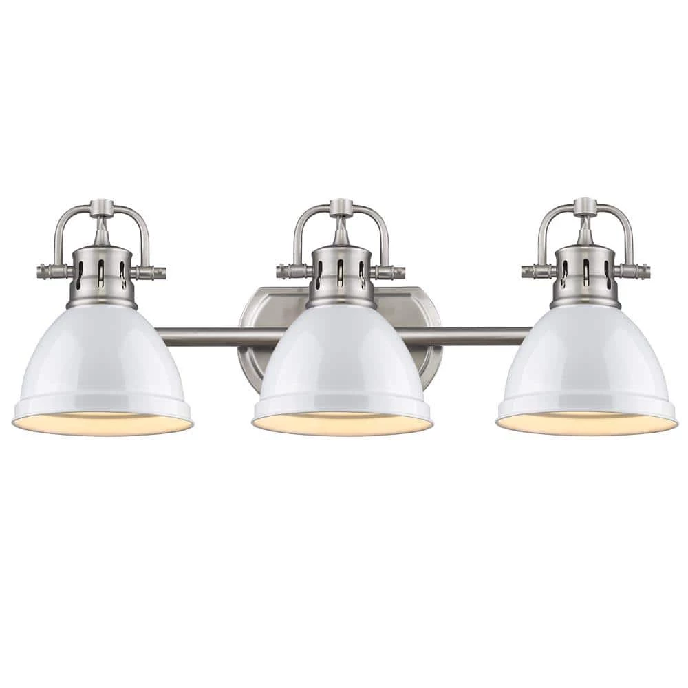 Duncan 3-Light Pewter Bath Light with White Shade by Golden Lighting 5 Duncan 3-Light Pewter Bath Light with White Shade by Golden Lighting - Image 3