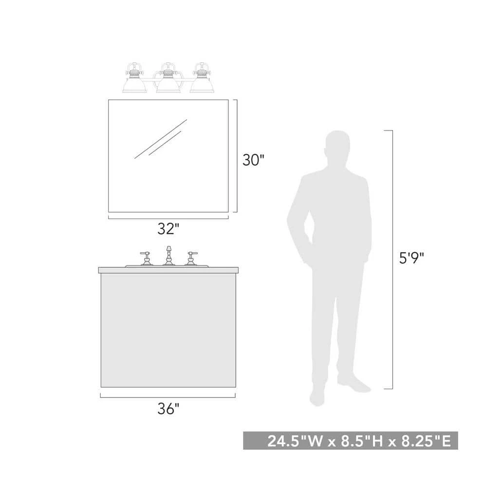 Duncan 3-Light Pewter Bath Light with White Shade by Golden Lighting 4 Duncan 3-Light Pewter Bath Light with White Shade by Golden Lighting - Image 2