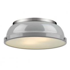 Duncan 14 in. 2-Light Pewter Flush Mount with Gray Shade by Golden Lighting
