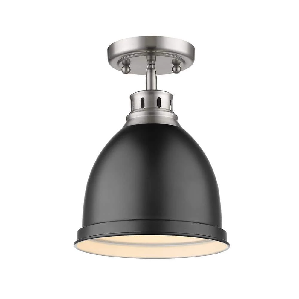 Duncan Collection 1-Light Pewter Flush Mount with Matte Black Shade by Golden Lighting 3 Duncan Collection 1-Light Pewter Flush Mount with Matte Black Shade by Golden Lighting